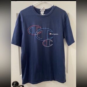 VINTAGE Champion Heritage Dark Blue T-Shirt w/ Embroidered Logo Design - Medium